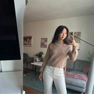 Tan sweater with side tie detail